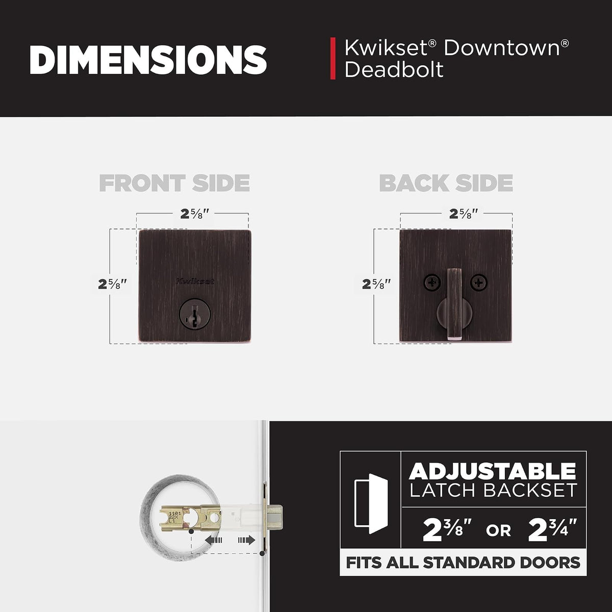 Kwikset - Cerradura de cerrojo del centro de la ciudad, puerta de entrada frontal cuadrada de bronce veneciano, seguridad SmartKey Rekey resistente a la selección, tornillo muerto de un solo cilindro,
