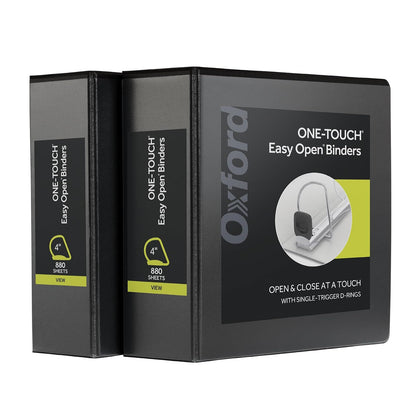 Oxford - Carpeta de 3 anillos, carpetas para escuela y oficina, duraderas de 4 pulgadas, anillos en D de fácil apertura ONE-Touch, cubiertas de carpeta, 4 bolsillos interiores, sin PVC, capacidad para - Negro -