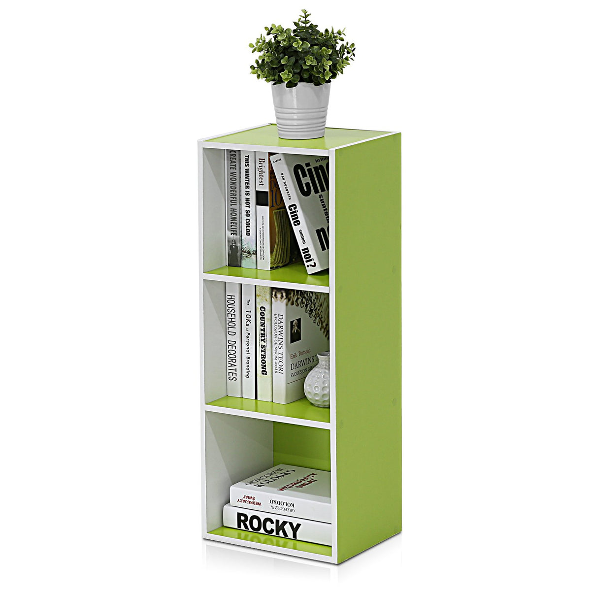 Furinno Estante Organizador Reversible de Cubos, Placa de Partículas, Blanco - Blanco verde - 3-Tier Cube