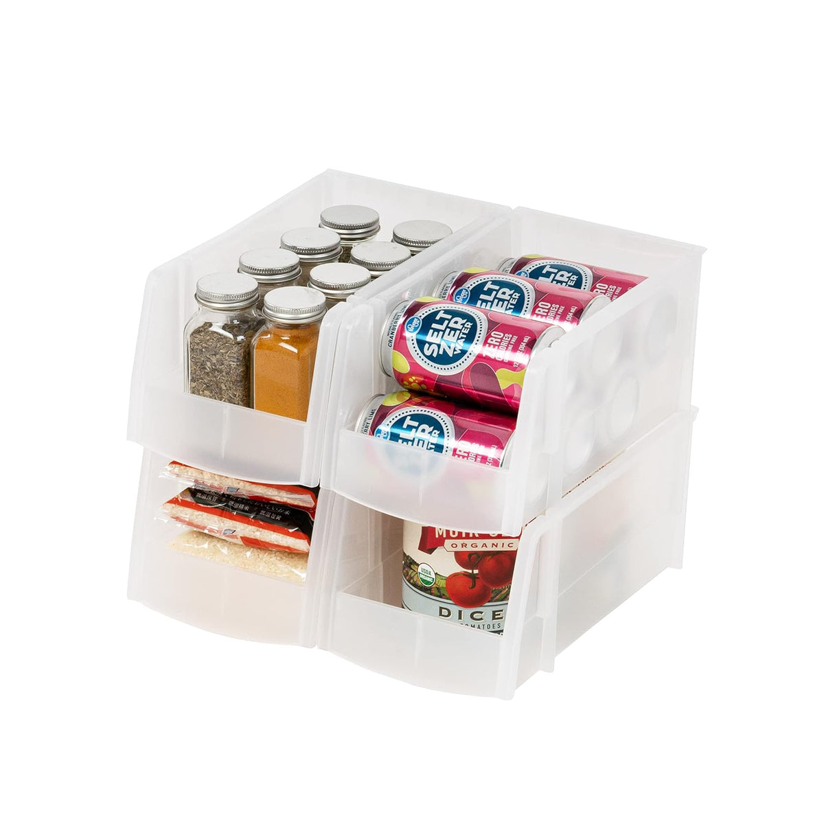 IRIS USA Paquete de 4 Cajas de Almacenamiento con Frente Abierto, Apilables, Organizador para Cocina, Aula u Oficina, Transparente