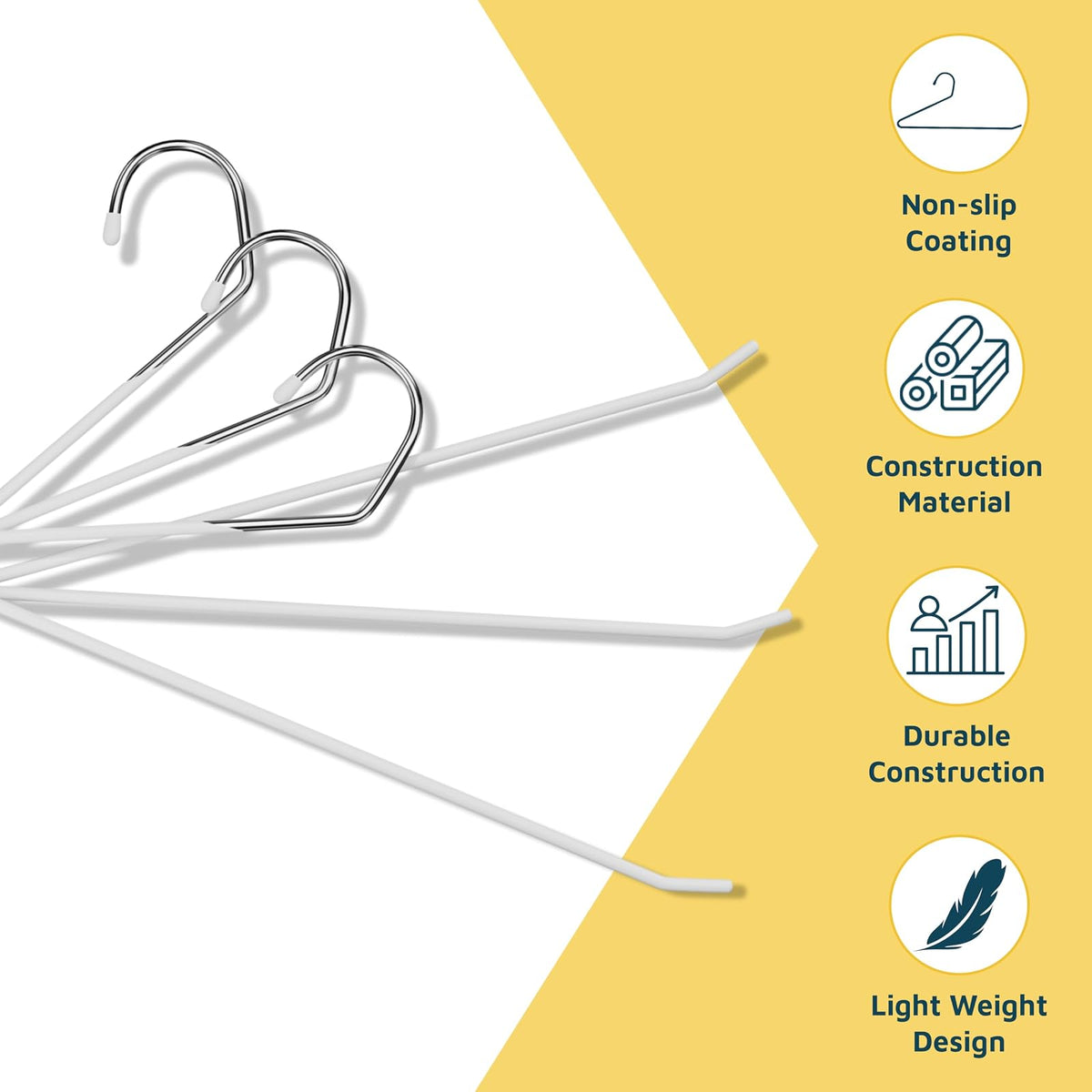 Lifemaster 20 Pcs. Heavy Duty Metal Slack Non-Slip Pants Hangers - Space Saving, Open-Ended Design for Jeans, Slacks, Blankets, Tablecloths - Closet Organizer with Rubber Cover (White)