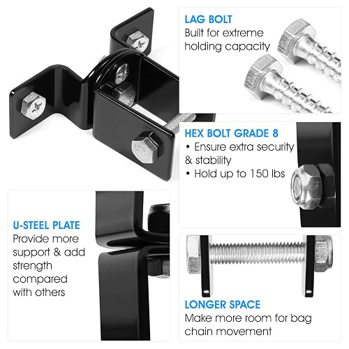 Yes4All Combo: Kit de Colgador para Bolsa de Golpeo - Gancho Giratorio, Montaje para Viga de Madera, Rotación 360°