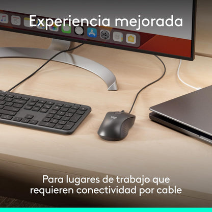 Logitech Signature Wired M520 for Business, Mouse con Cable Óptico, Conectividad USB-C Plug and Play, Compatible con Windows/Mac/Chrome/PC/Portátiles, Color Grafito