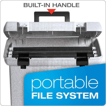 Pendaflex - Caja de archivos portátil con rieles de archivo, tapa con bisagras con cierre de doble cierre, granito, 3 carpetas colgantes negras de tamaño carta incluidas (41747AMZ)