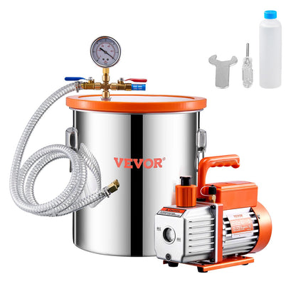 VEVOR Kit de cámara de desgasificación con Bomba de una Sola Etapa y cámara de vacío de 5 galones y 3,5 CFM