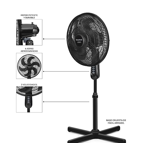 TAURUS UNIVERSE | Ventilador de Pedestal 16 Pulgadas Silencioso | ECOJET | 30% Más Aire y Mayor Eficiencia Energética | 3 Velocidades | 6 Aspas | Oscilación Amplia