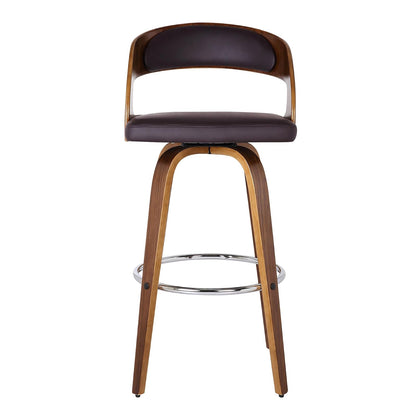 Armen Living Shelly - Taburete Giratorio Moderno de 26 Pulgadas de Altura del Asiento de Mediados de Siglo para mostrador de Isla de Cocina en Piel sintética café y Madera de Nogal