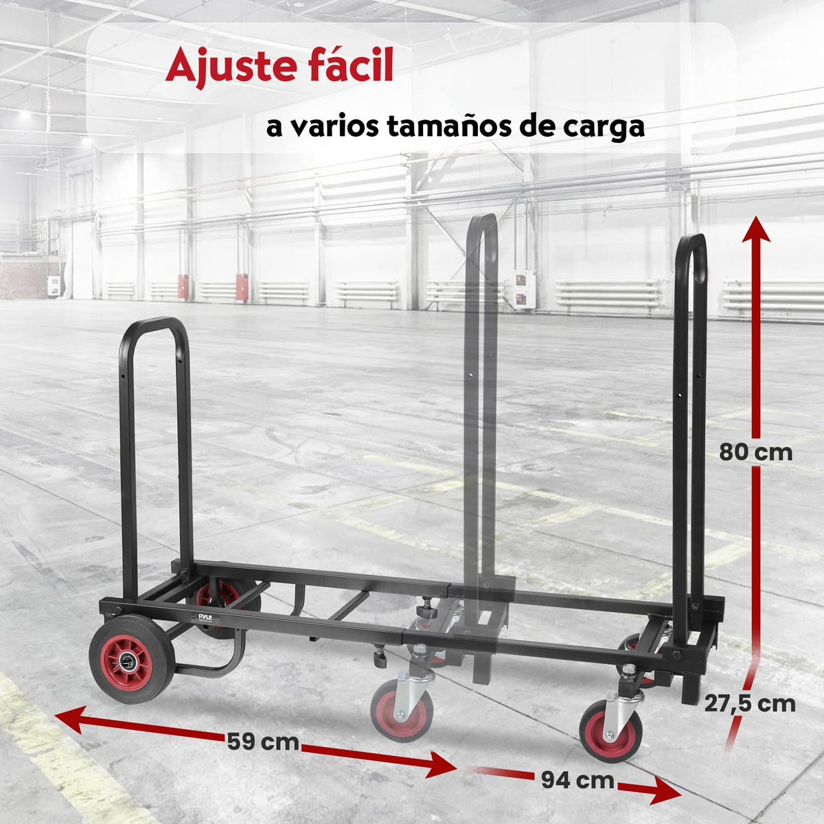 Pyle Carro de Mano 8 en 1 Ajustable Profesional, Capacidad de 150kg, Carro de Plataforma Plegable y Ligero, Ideal para Equipaje, Mudanzas, Almacenes y Envíos, Se Extiende de 64 cm a 101 cm