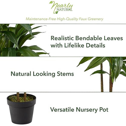 Nearly Natural 6585 Dracaena Decorative Silk Plant, 48-Inch, Green | Troncos multitonales, gran planta de seda para interiores, sin mantenimiento, sala de estar y decoración de oficina en casa