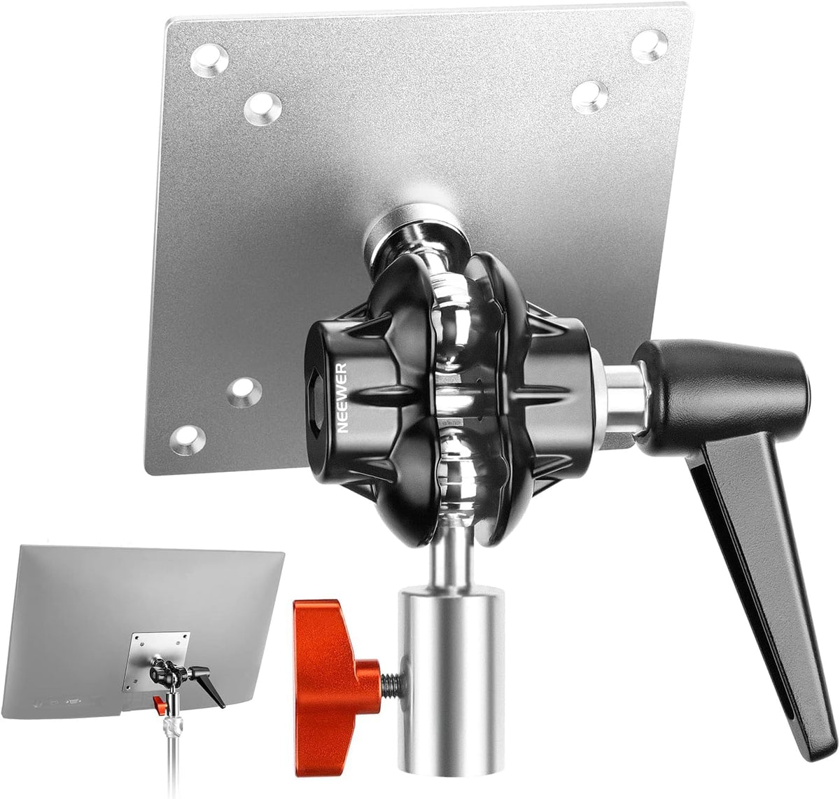 NEEWER Adaptador de Soporte de Monitor con Soporte VESA, Adaptador de Soporte de Luz de Aleación de Aluminio,Tornillo M4 de Rótula Doble de 360° y Receptor de 5/8 ", Carga Máxima 14lb/6.3kg(MA001