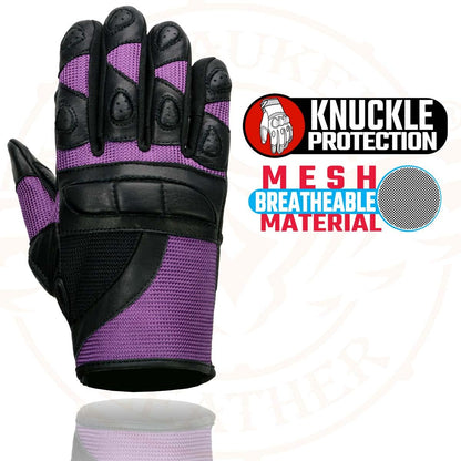 Shaf International Milwaukee Leather SH802 - Guantes de competición para Mujer, Color Negro y Morado con Malla, Talla L