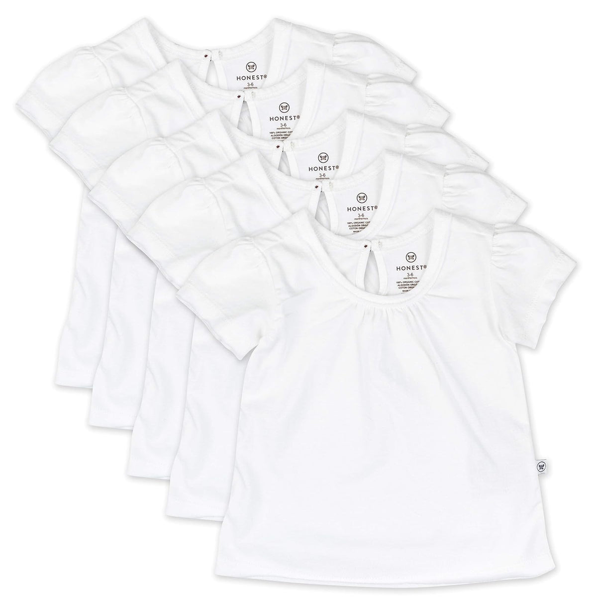 HonestBaby Organic Cotton Puff Sleeve Toddler tee Shirt Multi-Packs Conjunto de Playeras para bebs y Nios pequeosNiñas
