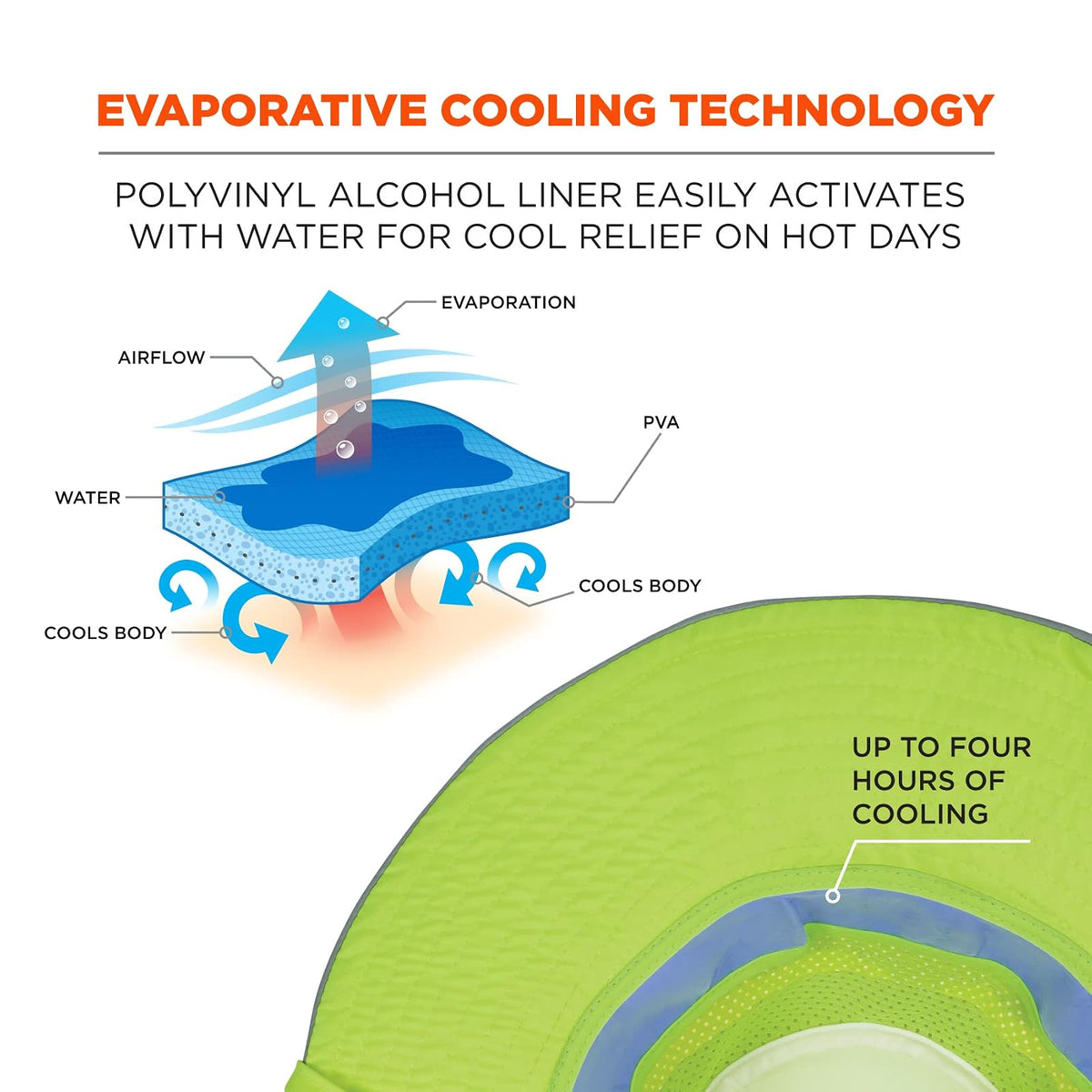 Ergodyne Chill-Its 8935CT gorra de clase evaporativa de alta visibilidad con toalla de refrigeración, pequeña/mediana