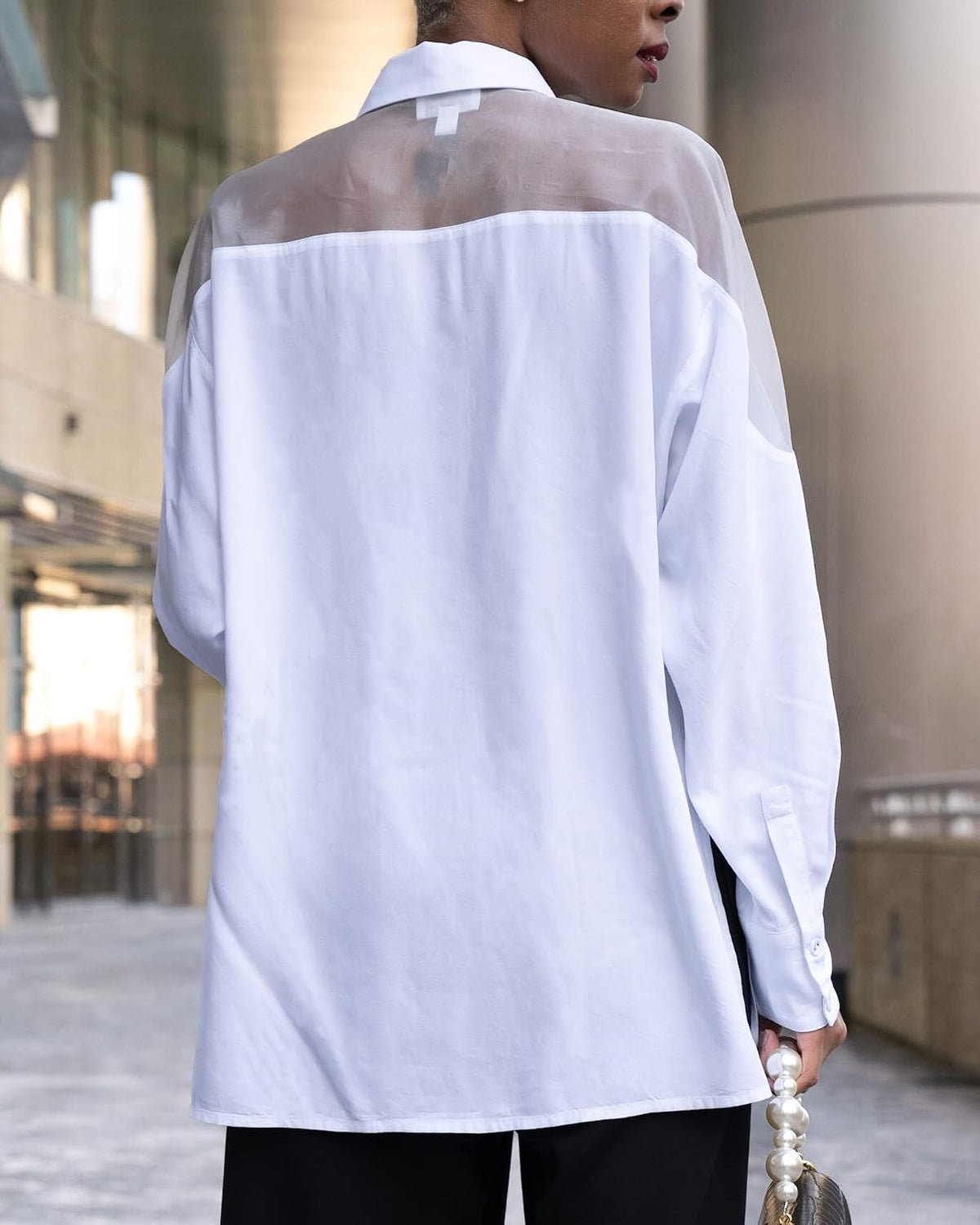 The Drop @signedblake - Camisa blanca con botones y canesú de organza, XXG, talla grande