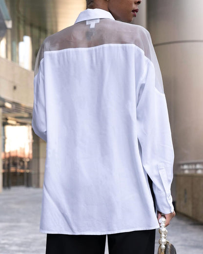 The Drop @signedblake - Camisa blanca con botones y canesú de organza, XXG, talla grande