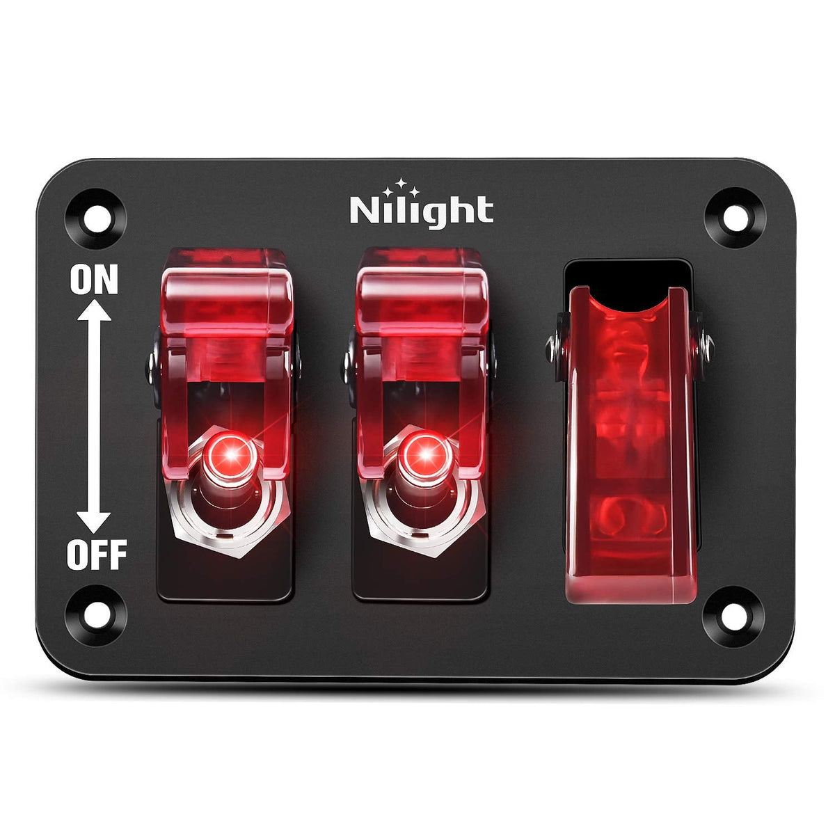 Nilight Panel de 3 Interruptores de Palanca 90133C, 12 V, con LED y Cubierta Abatible, SPST 3 Pines, Rojo - 3Gang 3Pin Toggle Switch Panel