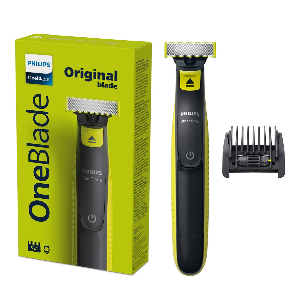 Philips OneBlade Afeitadora y Recortadora Eléctrica de Barba para Hombre | Recorta, perfila y afeita | Corta el vello, no tu piel | Uso seco y húmedo | Incluye peine ajustable 5 en 1 | QP2724/20