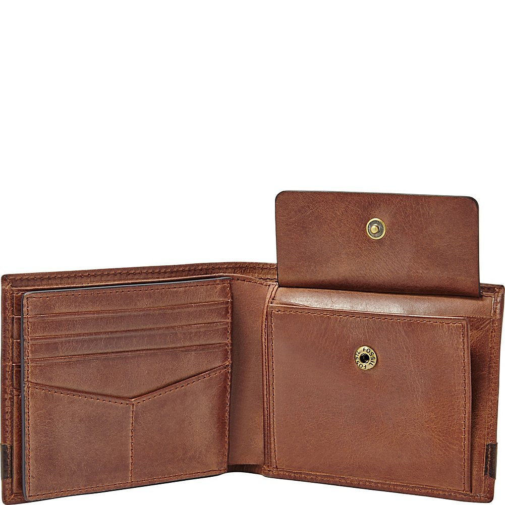 Fossil portafolios plegable de piel para hombre con bolsillo para monedas para hombre