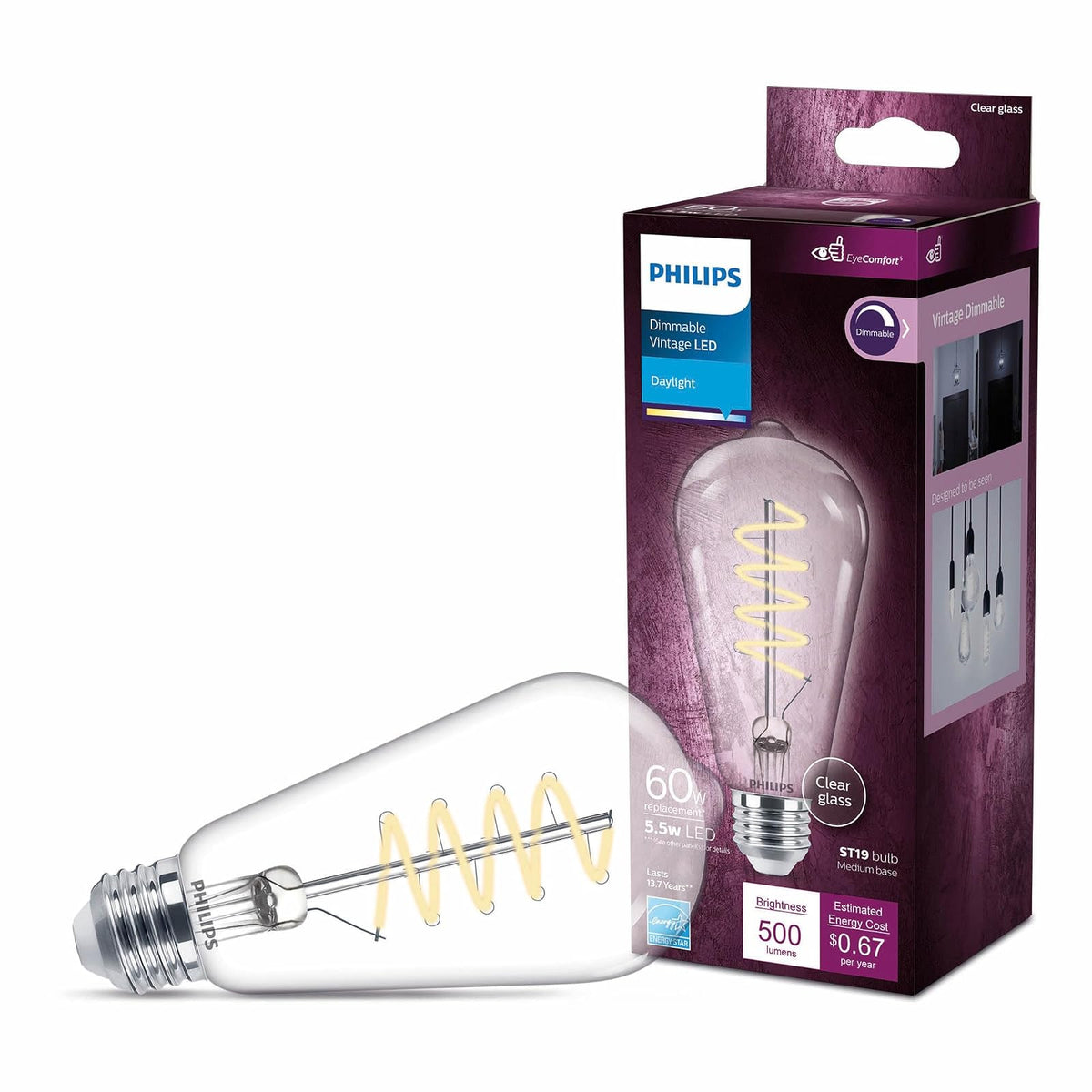 Philips LED Foco Vintage Espiral - diseño de cristal luz fría ST19