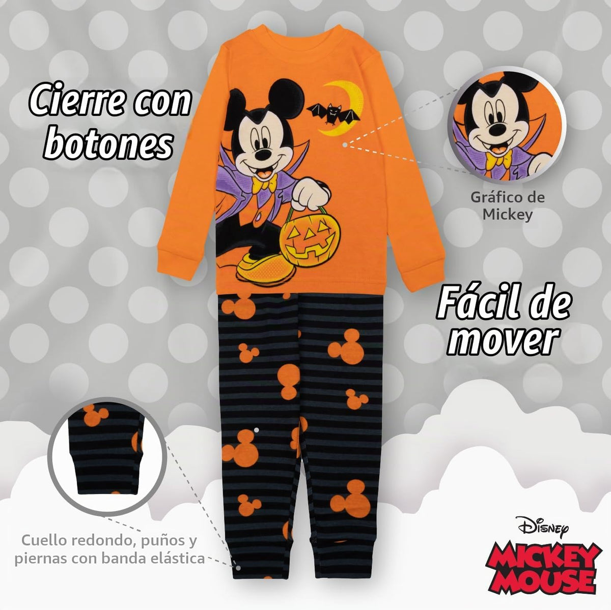 Mickey Mouse Mickey Mouse | Monster Inc. | The Nightmare Before Christmas Conjunto de Pijama de algodón Ajustado de 2 Piezas Juego de Pijama para Niños