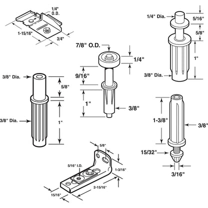Prime-Line Kit De Reparación De Herrajes Para Puertas N 7534 | Zinc, 1 A 1-3/8 Pulgadas Grosor, Hasta 50 Lb, Incluye Soportes Superior E Inferior, Pivotes Superior E Inferior, Rueda Guía