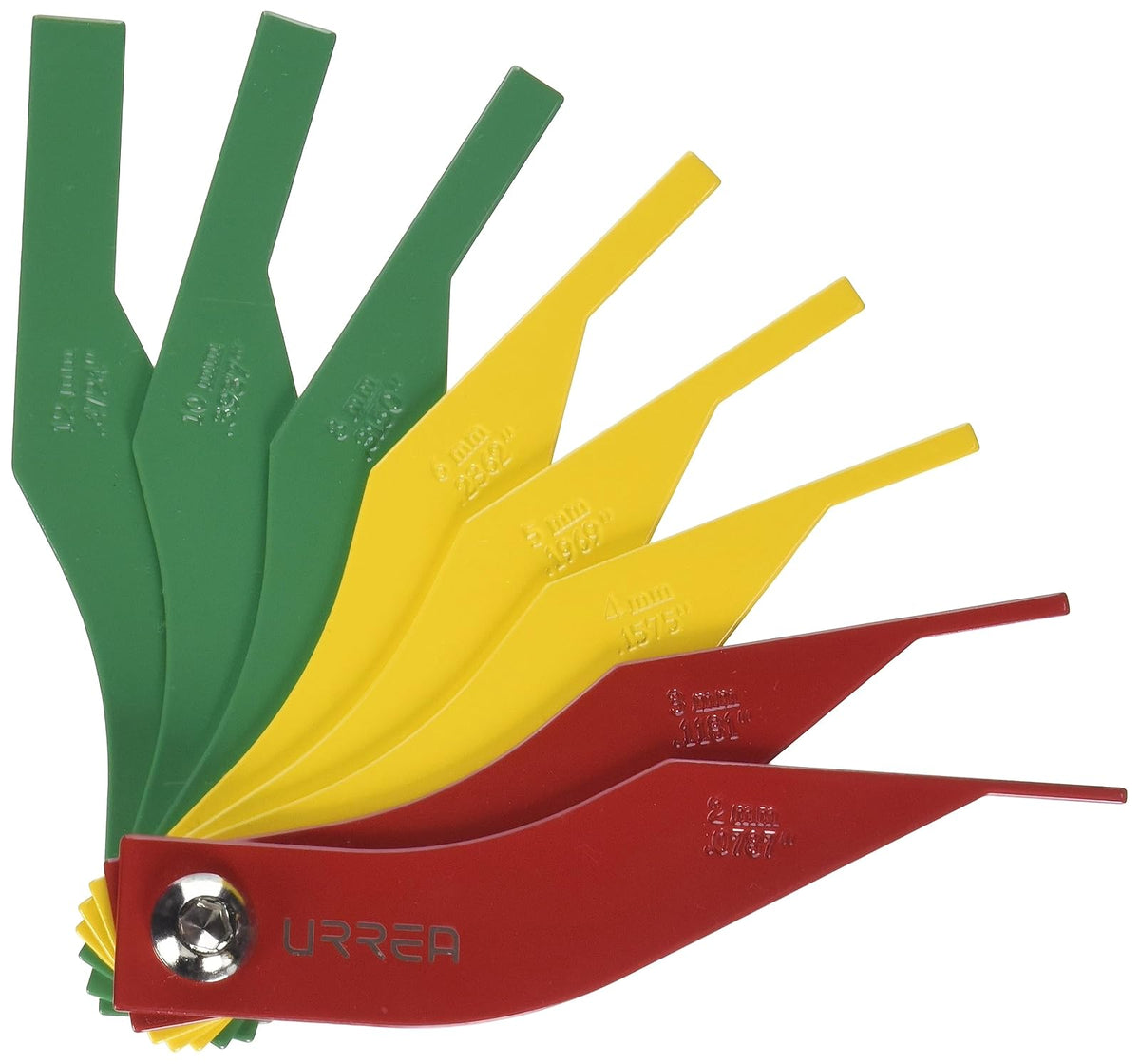 Urrea Herramientas 2337 Calibrador de Balatas Métrico de 8 Hojas Codificadas por Color