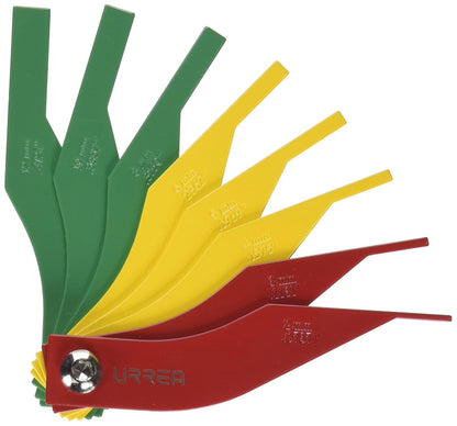 Urrea Herramientas 2337 Calibrador de Balatas Métrico de 8 Hojas Codificadas por Color