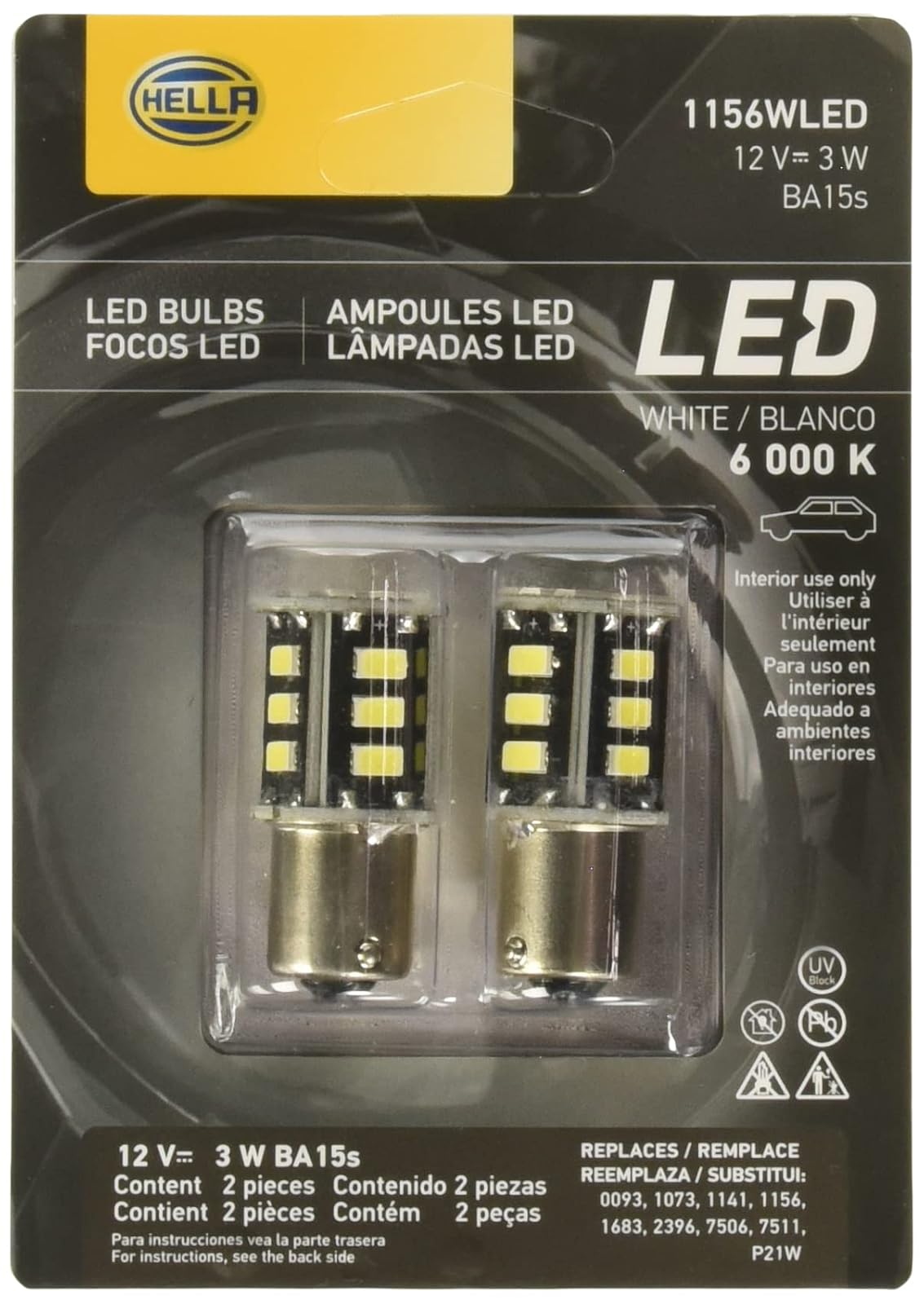 Hella 358250042 Set de 2 Focos Mini LED 1156 Luz Blanca de 6000K para Uso Exterior 12V 3W