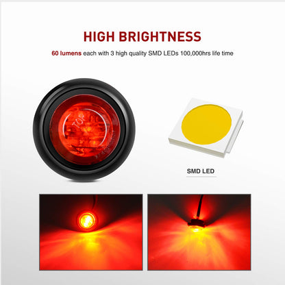 Nilight TL-04-10 Luces LED Redondas 3/4" Intermitentes Delanteros/Traseros 12V Rojo 10 Piezas para Camiones Autobuses Remolques Furgonetas Caravanas Barcos