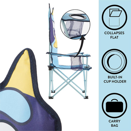 Idea Nuova Bluey - Silla Plegable para niños, Silla portátil para Exterior/Interior con Bolsa de Transporte, Soporte para Vasos, Respaldo Alto, Ligera y Duradera para Mayores de 3 años