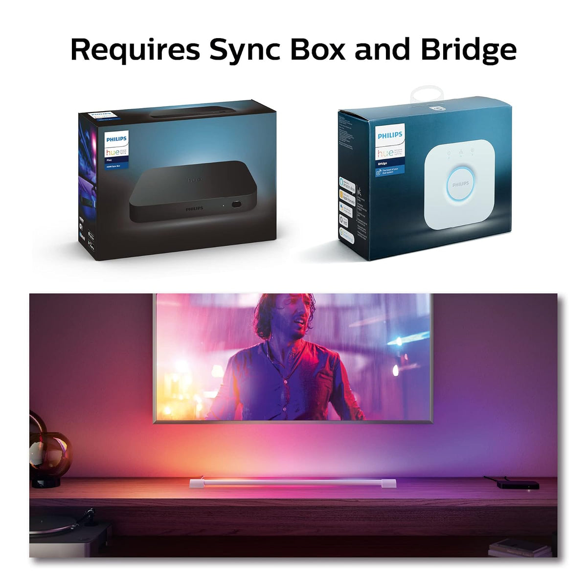 Philips Hue Tubo de luz degradada, compacto, blanco, iluminación envolvente (sincronización con TV, música y juegos), requiere Hue Hub y caja de sincronización de tono
