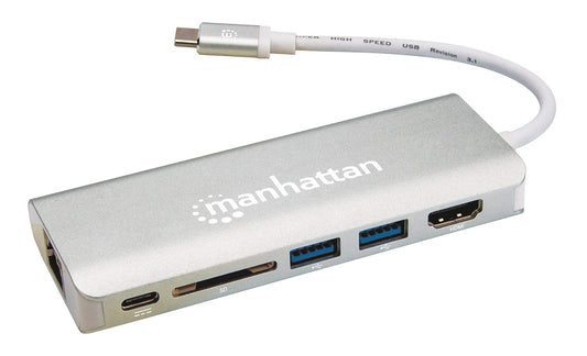 Manhattan 152075 Convertidor Video USB-C a HDMI/RJ45/USB/USB-C PD/Lector SD,