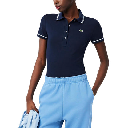 Lacoste Polo L.12.D Corte Entallado Mujer - 10 - Azul marino - Chambray - Harina