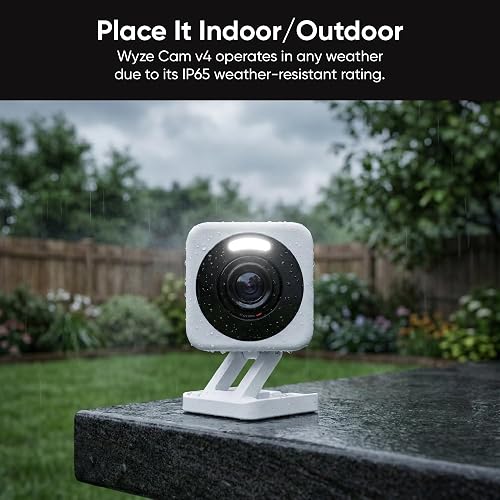 WYZE CAM v4, cámara de Seguridad Inteligente de 2K HD Wi-Fi para el hogar, Uso en Interiores y Exteriores, Monitor de Mascotas/bebés, Foco/Sirena Activado por Movimiento, visión Nocturna de Color