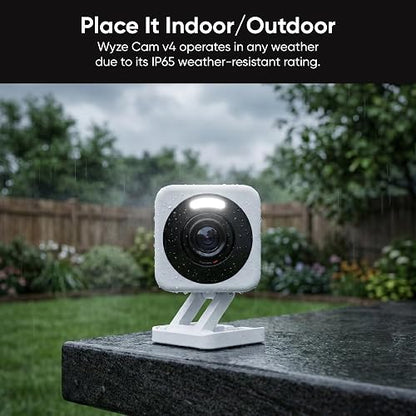 WYZE CAM v4, cámara de Seguridad Inteligente de 2K HD Wi-Fi para el hogar, Uso en Interiores y Exteriores, Monitor de Mascotas/bebés, Foco/Sirena Activado por Movimiento, visión Nocturna de Color