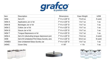 Graham-Field Grafco Frasco de Vidrio para Depresores de Lengua, 7 x 4.25"