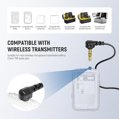 NEEWER ø4mm Mini Micrófono Solapa (Paquete de 2), Clip On Mic Solapa Condensador Cable con 5ft/1.5m 3.5mm Conector TRS, Compatible con dji Mic 2 Rode Wireless Go II CM28 CM31 Cámara, LM8