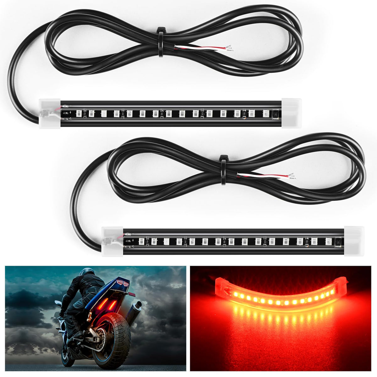 Nilight TL-402 2 Tiras de Luces LED de 5 in para Motocicleta/ATV con Haz Rojo, Flexible, Ajuste Universal