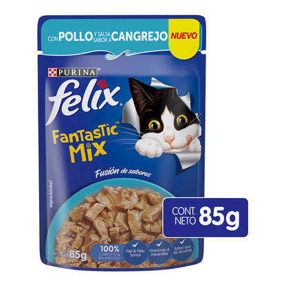 Purina Felix Fantastic Mix Adulto Todos los Tamaños Sabor Pollo y Cangrejo 24pack de 85g