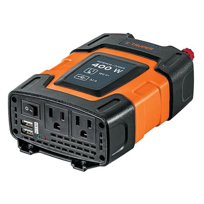 TRUPER Inversor de Corriente 400 W con Adaptador de Caimán, Naranja, INCO-400