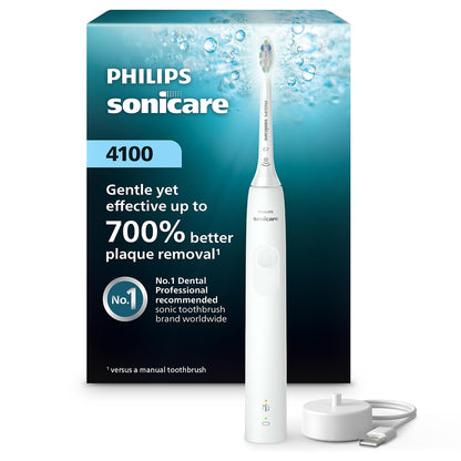 Philips Sonicare 4100 Cepillo de Dientes Eléctrico Recargable - 1 Count (Pack of 1) - Blanco