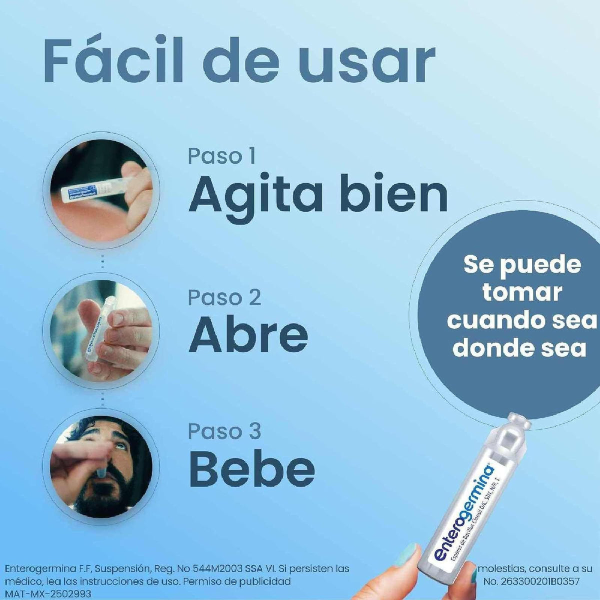 Enterogermina probióticos 4 billones, vial sin refrigeración, 10 amps.