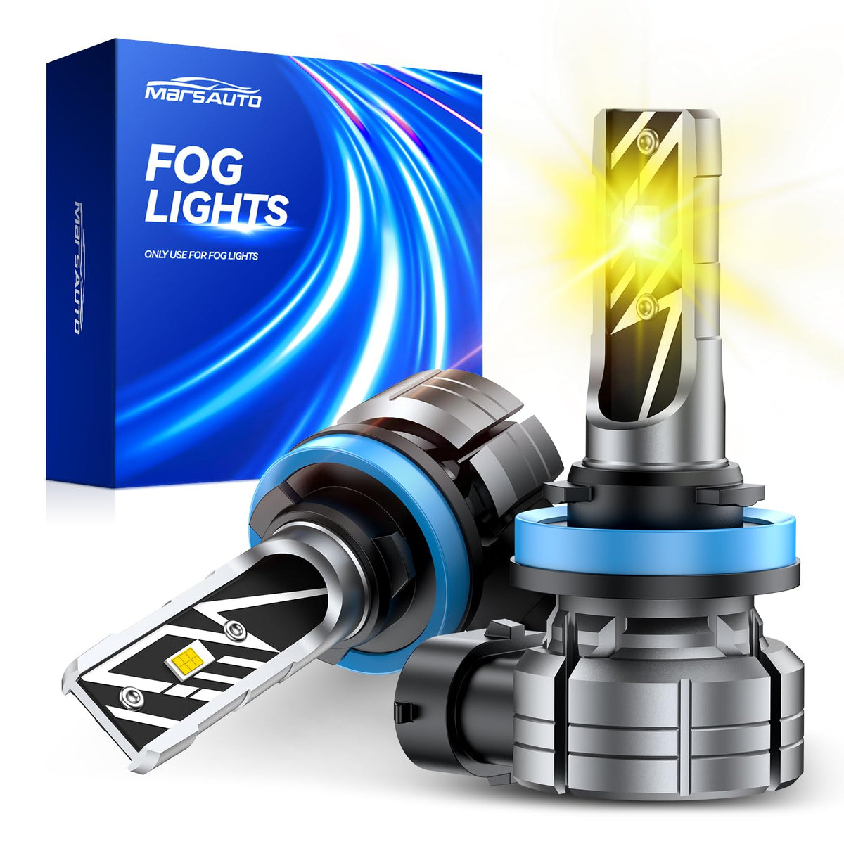 Marsauto Foco LED Antiniebla H11/H16/H8 MF1A H11Y | Amarillo, 14000 lm, 3000K, paquete de 2, 70,000 horas, IP68