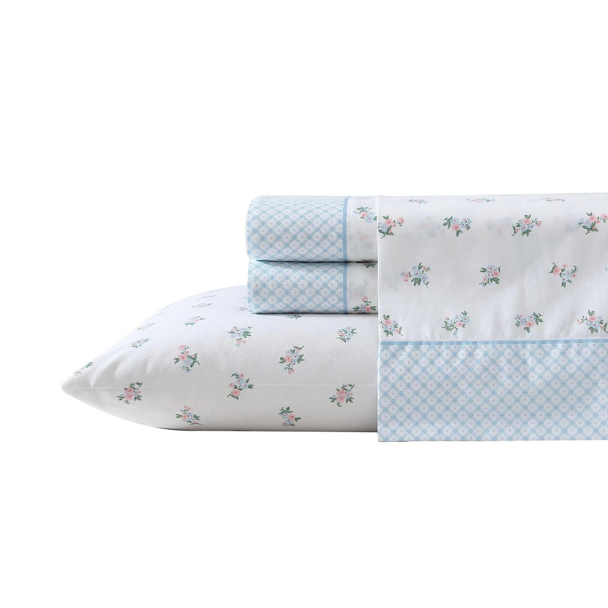 Laura Ashley - Juego de sábanas King de algodón percal Transpirable, 200 Hilos, decoración Floral para el hogar (Rosa, King)