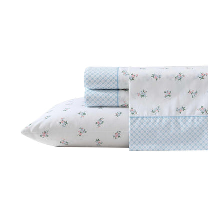 Laura Ashley - Juego de sábanas King de algodón percal Transpirable, 200 Hilos, decoración Floral para el hogar (Rosa, King)