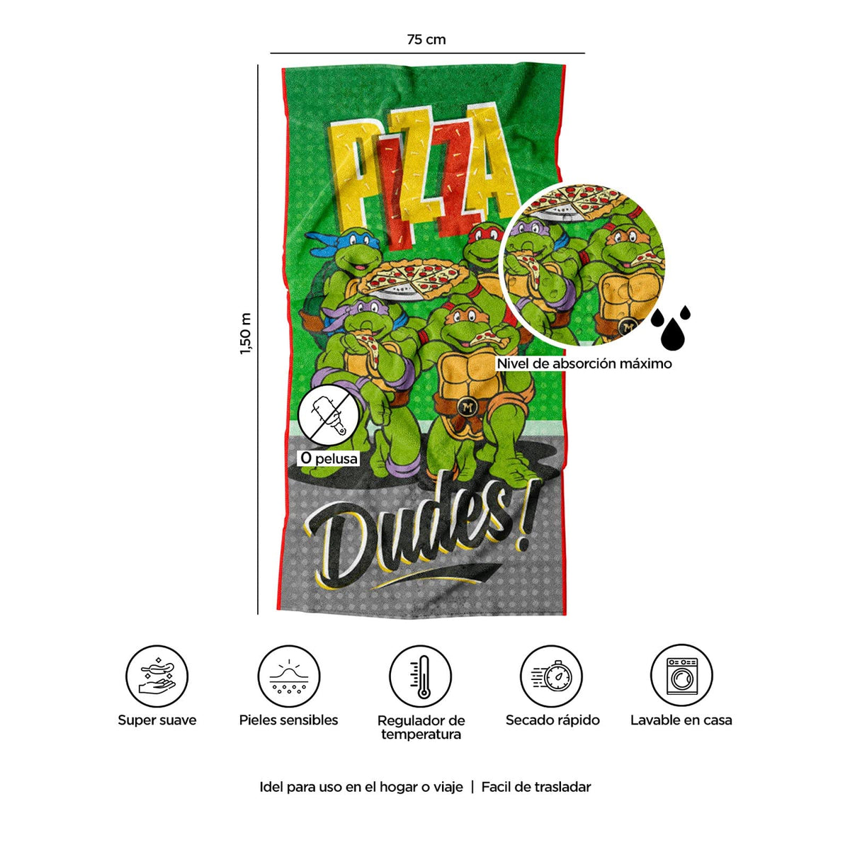 Providencia Toalla Premium Absorbente Tortugas Ninja Pizza