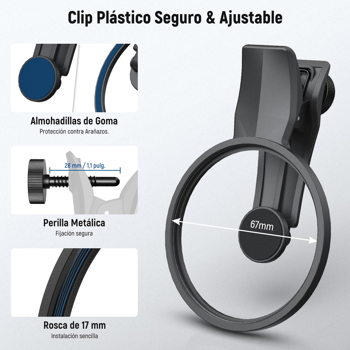 NEEWER 67mm Clip On Negro Difusión 1/4 Filtro para Filtro de Efecto Cinematográfico de Niebla,para Teléfono, Fotografía Lente Accesorios Kit para Android Smartphone Cámara, FL-B20