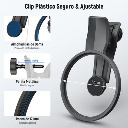 NEEWER 67mm Clip On Negro Difusión 1/4 Filtro para Filtro de Efecto Cinematográfico de Niebla,para Teléfono, Fotografía Lente Accesorios Kit para Android Smartphone Cámara, FL-B20