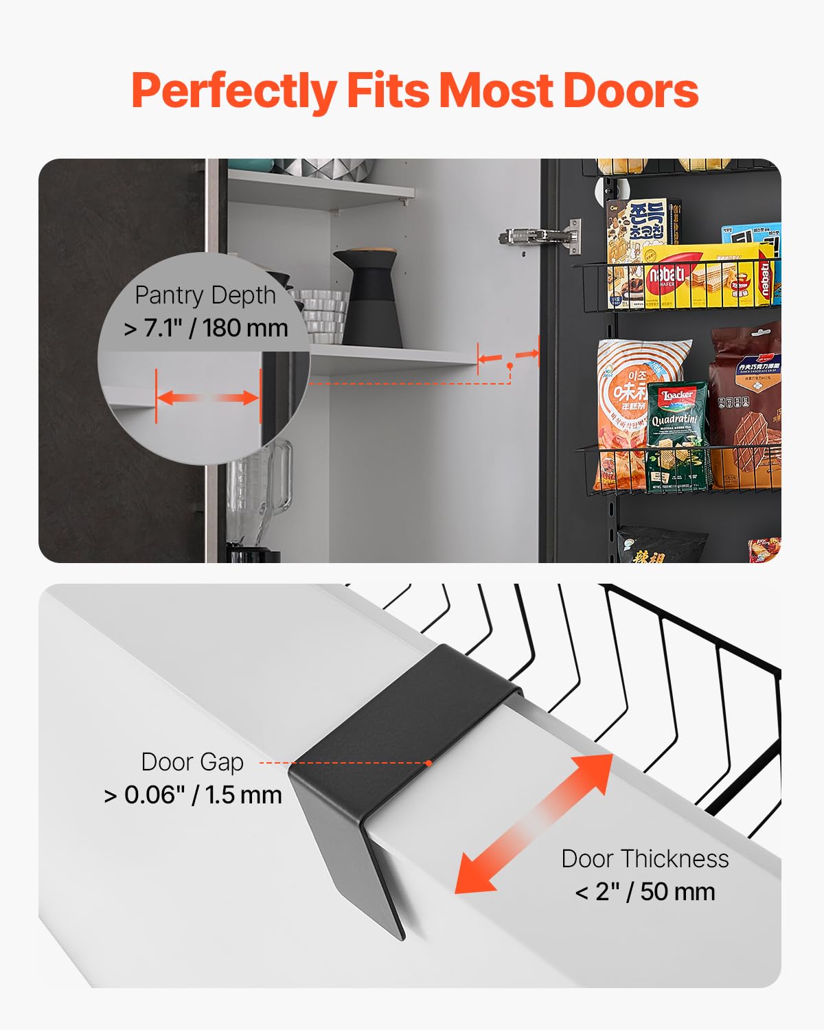 VEVOR Estante de Almacenamiento para Colgar Puerta 6 Niveles Organizador de despensa para puerta 42 x 18 x 133 cm Estante de Especias Colgante de Acero para Hogar, Cocina, Lavadero, Baño, Negro