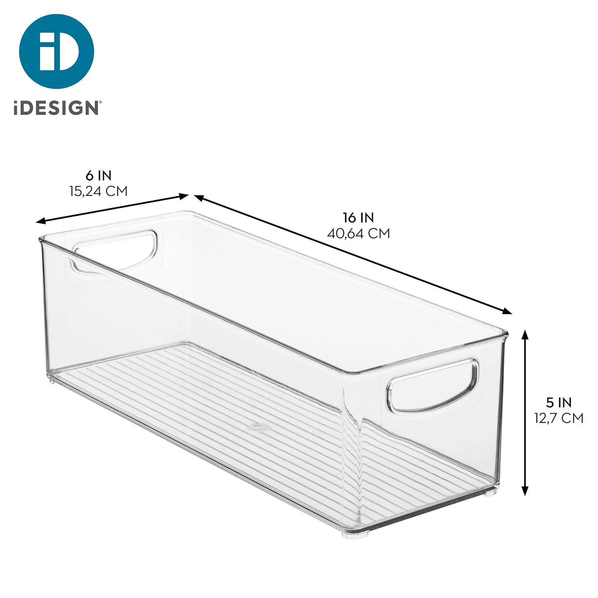 iDesign - cubeta de almacenamiento apilable de plástico con asas para armarios o nevera, juego de 4 unidades, transparente